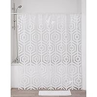 EVIDECO French Home Goods Transparent PEVA Shower Curtain Design - 71x71 Inches (White Hexagon Design)