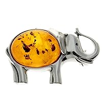 Genuine Baltic Amber & Sterling Silver Exclusive Elephant Brooch - 4010