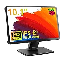 Touch Screen Monitor with Case,ROADOM 10.1’’ Raspberry Pi Screen, IPS FHD 1024×600,Responsive and Smooth Touch,Dual Built-in Speakers,HDMI Input,Compatible with Raspberry Pi 5/4/3/Zero,Versatile Stand
