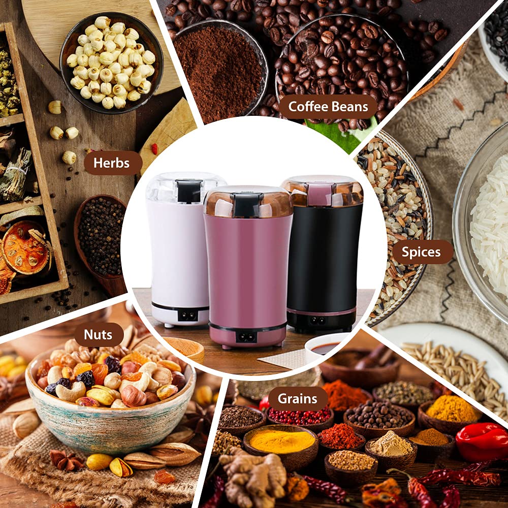 RRH Coffee Grinder Electric Spice Grinder Portable One-Touch Control Grinder with Stainless Steel Blade for Coffee Bean Dry Herb Spices, Purple