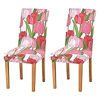 ALAZA Chair Covers for Dining Room, Spring Flowers Tulips Summer Floral Stretch Chair Cover Sets Chair Protector for Formal Dining Celebration