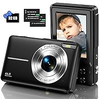 Digital Camera, Kids Camera with 32GB Card FHD 1080P 44MP Vlogging LCD Screen 16X Zoom Compact Portable Mini Rechargeable Gifts for Students Teens Adults Girls Boys-Black, (DC403Black)