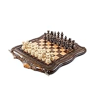 Chess Set - Personalized Wooden Backgammon and Checkers Armenian Ararat Carved (23.6 Inch), Brown