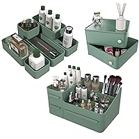 Makeup Organizer with Drawers, Stackable Drawer Organizer Cosmetics Display Case, Desk and Dresser Countertop Organizers and Storage Boxes for Brushes, Lotions, Perfumes, Lipstick and Nail Polish