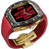 AEHON 45mm 44mm Luxury Carbon Fiber Watch Case Fluororubber Strap，Men's Business Metal Bezel Rubber Band Replacement Mod Kit ，For Iwatch 8 7 6 5 4 SE Watch Accessories