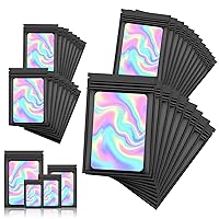 120 PCS Smell Proof Mylar Bags Resealable Odor Proof Bags Holographic Packaging Pouch Bag with Clear Window for Food Storage Jewelry Candy Electronics Storage, 4 Sizes (Black Each Size 30pcs)