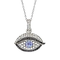 Evil Eye Pendant 925 Sterling Silver 2.500 Cts Round Tanzanite, Black Spinel Gemstone Necklace Jewelry