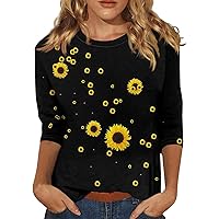 Crewneck Polyester Top for Ladies Graphic Beach Plus Size Fashion Floral Shirts Three Quarter Sleeve Comfort Graphic Tops Women Black