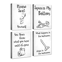 [Framed] Funny Bath Room Wall Decor. Bathroom Canvas Wall Art with Wooden Frames. Set of 4 Bathroom Pictures for Wall. Funny Bathroom Signs. Ready to Hang 8