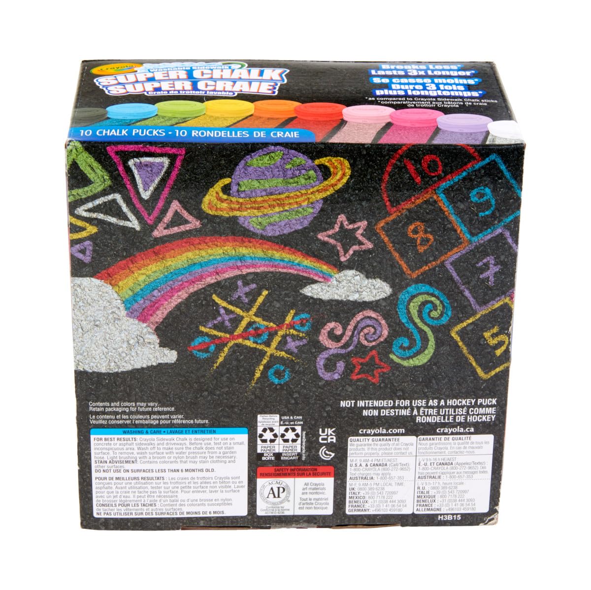 Crayola Washable Sidewalk Chalk for Kids, Long-Lasting 10ct Super Chalk Set, Assorted Colors