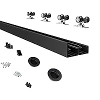 JUBEST 6FT Heavy Duty Bypass Door Hardware kit with Finger Pull, Sturdy Aluminum Bypass Closet Door Track for 2 Door System, Quietly and Smoothly, Easy to Install, Black
