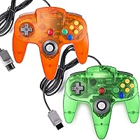 2 Packs Classic 64 Wired Controller Joystick for N64 Video Game System N64 Console (Jungle Green and Orange)