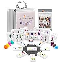 Kalolary Double 12 Mexican Train Dominoes, 91 Tiles Number Dominoes Games in an Aluminum Case with 9 Trains Instruction Booklet Score Pads and Octagon Shape Hub (Numbers Style)