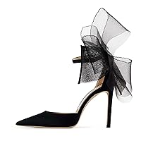 Women's 4 Inch Stiletto High Heeled Sandals with Asymmetric Lace Mesh Bows Knot Decoration Open Toe Ankle Strap Single Band Strap Heels Sexy Dress Wedding Party Shoes