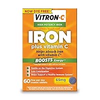 Iron Supplement, Once Daily, High Potency Iron Plus Vitamin C, Supports Red Blood Cell Production, Dye Free Tablets, 60 Count
