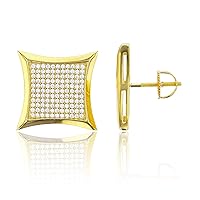Sterling Silver Rhodium Micropave 18.00mm Curved Square ScrewBack Stud Earring