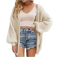 Drop Shoulder Cardigan Sweater for Women Open Front Oversized Lantern Long Sleeves Knit Coat with Pocket Fall Winter