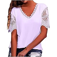 Cut Out Eyelet Tshirts for Women Summer Fall Short Sleeve Lace Vneck Neck USA Flag Tops Shirts Women 2024