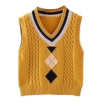 Kids Girls Casual Plaid Pullover Sweater Vest V-Neck Knit School Uniform Tops Outdoor Playwear
