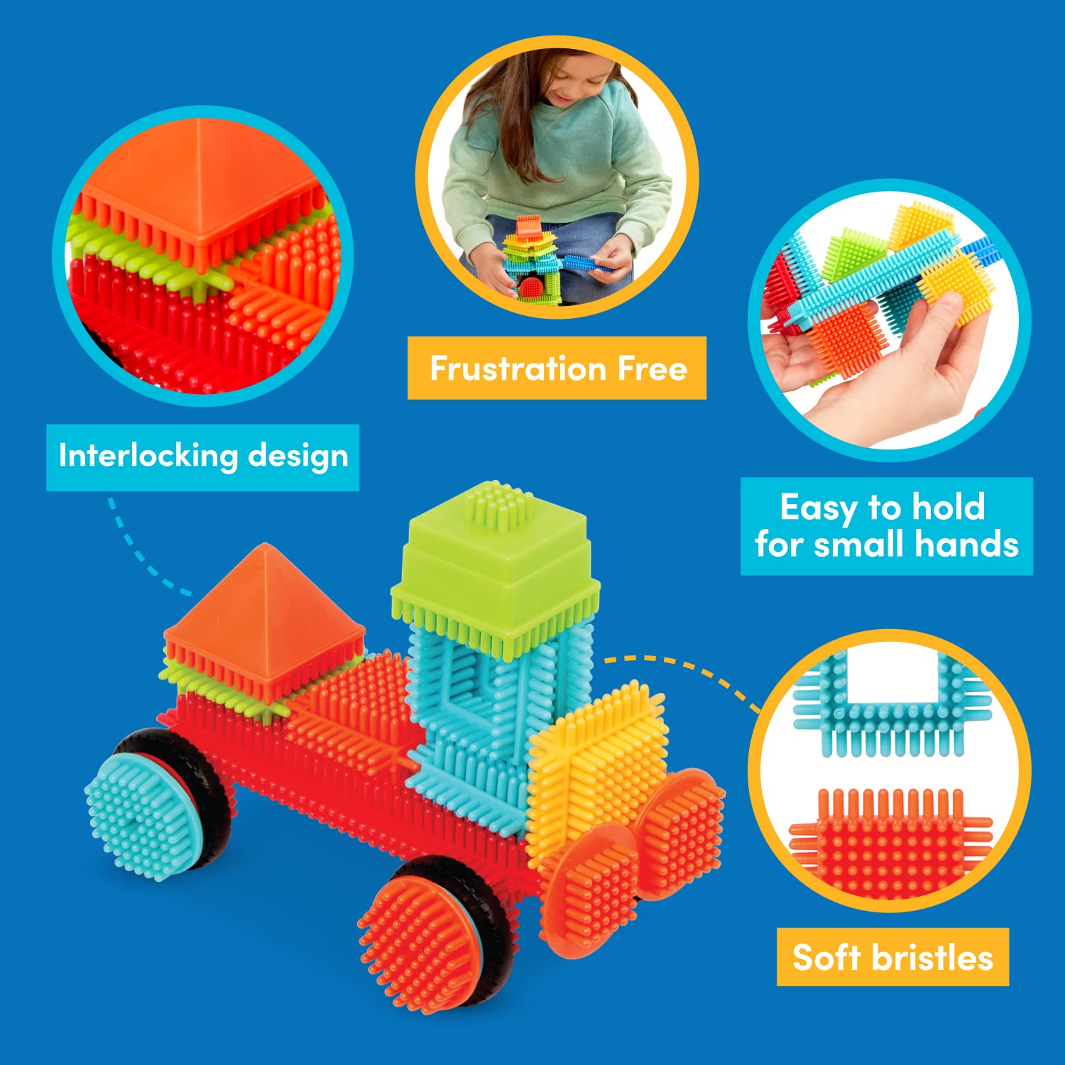 Bristle Blocks by Battat – The Official Bristle Blocks – STEM 3D Sensory Toy for Kids – Building Toys for Creativity & Dexterity – 2 Yrs, Multicolor, 80 Pieces Big Value In A Storage Bin