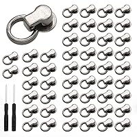 50 Sets Round Head Flat Studs Rivets with D Ring and Screws, Pull Ring Rivets for DIY Leather Craft (Black)