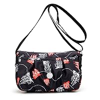 Womens Nylon Crossbody Bag With Flowers Shoulder Messenger Bags Wallet Multicolor (black 3)