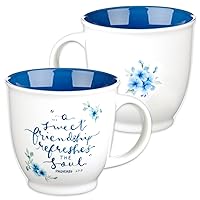 Christian Art Gifts Ceramic Coffee/Tea Mug 14 oz Blue Floral Friendship Mug | A Sweet Friendship Refreshes The Soul Proverbs 27:9 Encouraging Friendship Mug for Women Microwave/Dishwasher Safe