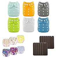 ALVABABY Baby Cloth Diapers 6 Pack with 12 Inserts and 2 Pack Toddler Pillowcase