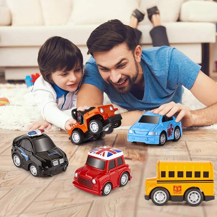 Pull Back Cars Wheels Playset Including School Bus Ambulance Hot Toddler Cars 4-Pack Die-Cast Vehicles Police Car Toys for 1,2,3,4,5 Year Old Boys Cars for Toddlers 1-3 Fire Truck 