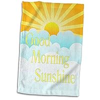 3D Rose Image of Good Morning Sunshine Cartoon Sun and Clouds Hand Towel, 15