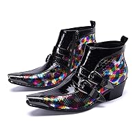 Mens Zipper Boots Western Leather Fashion Black Casual Buckle Metal Tip Anckle Dress Shoes