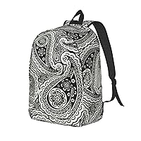 Canvas Backpack For Women Men Laptop Backpack Black White Stripe Flowers Travel Daypack Lightweight Casual Backpack