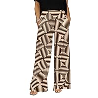 Women's Wide Leg Pants with Pockets with CRM&Blk Pattern