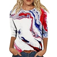 4Th of July Outfits for Women 2024，Women's Patriotic T-Shirt with Stars and Stripes Flag 3/4 Long Sleeve Summer Casual Top