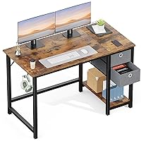 DUMOS Computer Desk with Drawers 48 Inch Office Bedroom Kids Writing Work Study 2-Tier Storage Drawers & Shelf Simple Modern Wood PC Table
