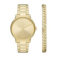 Armani Exchange A|X Three-Hand Gold-Tone Stainless Steel Watch and Bracelet Gift Set (Model: AX7144SET)