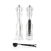 Peugeot Nancy Inch Salt & Pepper Mill Gift Set, Acrylic - With Stainless Steel Spice Scoop/Bag Clip (15 Inch)