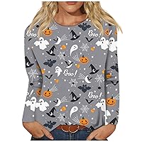Women's Fall Sweaters Fashion Casual Long Sleeve Striped Halloween Printed Round Neck Top Tops, S-3XL
