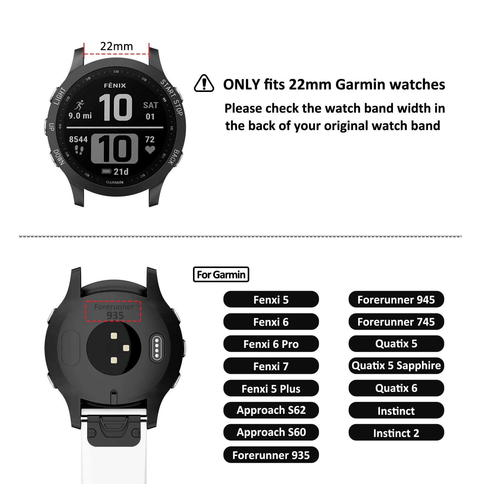 Wanme Compatible with Garmin Fenix 6 Band for Women Men, 22mm Quickfit Soft Silicone Watch Sport Bands Replacement for Fenix 5 / Fenix 5 Plus / Fenix 6 Pro / Fenix 7 / Forerunner 955 / 945 / 935 / Approach S62 / Quatix 6 Smartwatch