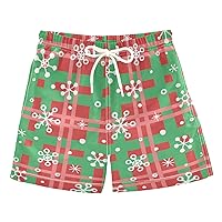 Christmas Snowflakes Check Boys Swim Trunks Swim Board Shorts Bathing Suit Hawaii Vacation Beach Essentials