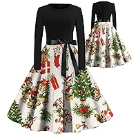 Dress for Christmas Party Women Dresses Long Sleeve High Waisted Square Neck Print Fitted Fall with Belt Dresses