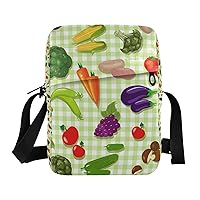 Vegetable Carrot Green Plaid Messenger Bag for Women Men Crossbody Shoulder Bag Cute Crossbody Bags Man Purse with Adjustable Strap for Travel Workout