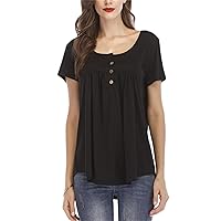 Andongnywell Women's Solid Color Neck Fashion Casual Blouse Top A-line Tunic Shirt Short Sleeve T-Shirt Blouses