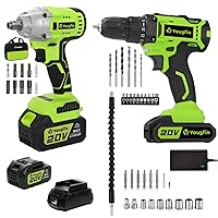 Yougfin 20V 400N.M Brushless Cordless Impact Wrench Set with 20V Cordless Drill Driver Kit-25+1 Torque Setting