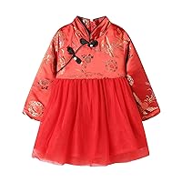 LittleSpring Girls Qipao Dress Long Sleeve Fleece Lined Chinese Dress 1-10 Years