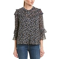 Rebecca Taylor Women's Long Sleeve Floral Printed Ruffle Blouse