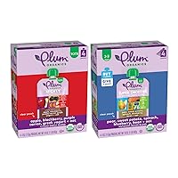 Plum Organics Tots Bundle - Mighty Morning Apple, Blackberry, Purple Carrot, Greek Yogurt & Oat - 4oz (Pack of 4) + Super Smoothie Pear, Sweet Potato, Spinach, Blueberry, Bean, and Oat 4oz (Pack of 4)