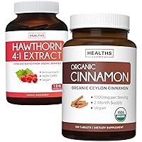 Save $4 (12% Off) - Organic Cardio Boost Bundle - Organic Ceylon Cinnamon (120 Tablets) Cinamon Bark Powder & High Strength 4:1 Hawthorn Berry Extract (Non-GMO) 120 Vegan Capsules