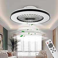 BKZO Modern LED ceiling light with fan, ceiling fan with lamp, 24 ventilation speeds, infinitely dimmable light for living room, bedroom, office, 3000-5500 K, (black frame 50CM)