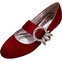 Womens Mary Jane Flats with Buckle Round Toe Wedding Bridal Dress Shoes